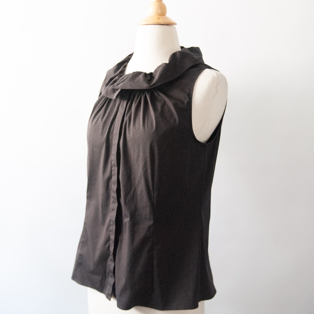 Lafayette 148 Ruffle Neck Button Front Sleeveless Blouse